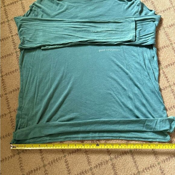 good hYOUman washed green long sleeve T-shirt with text on the sleeve. NWOT L - Picture 11 of 13